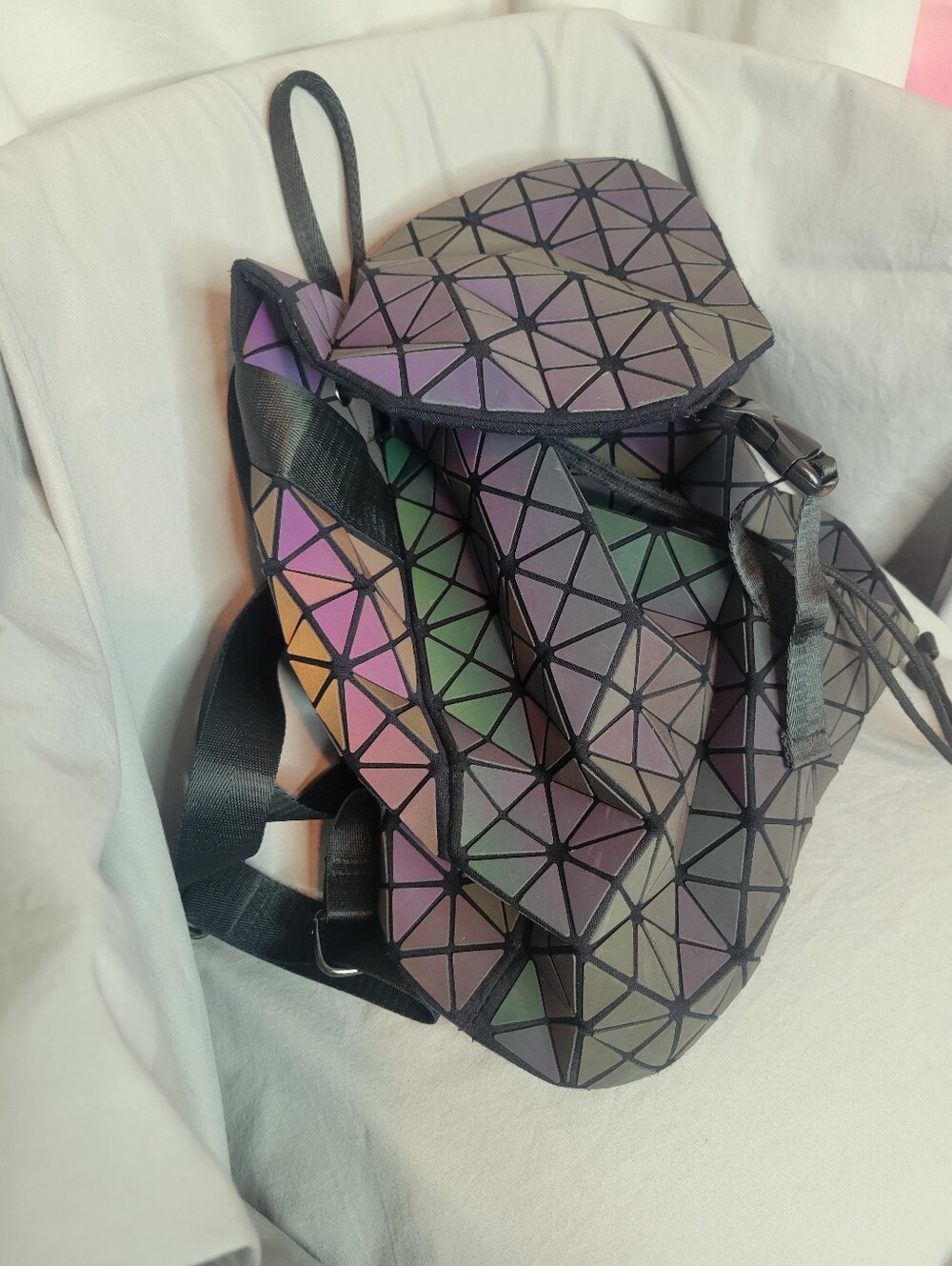 Reflective Iridescent Geometric Triangle Backpack (Reflective Colors In Photos) - Picture 4 of 15